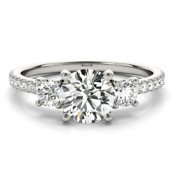 Pave Three Stone Engagement Ring